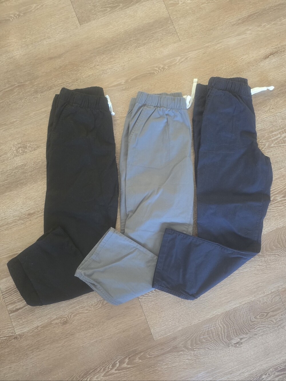 Bundle Of 3 Kids Elastic Waist Pull-On Chino Pants - Black, Gray, Navy